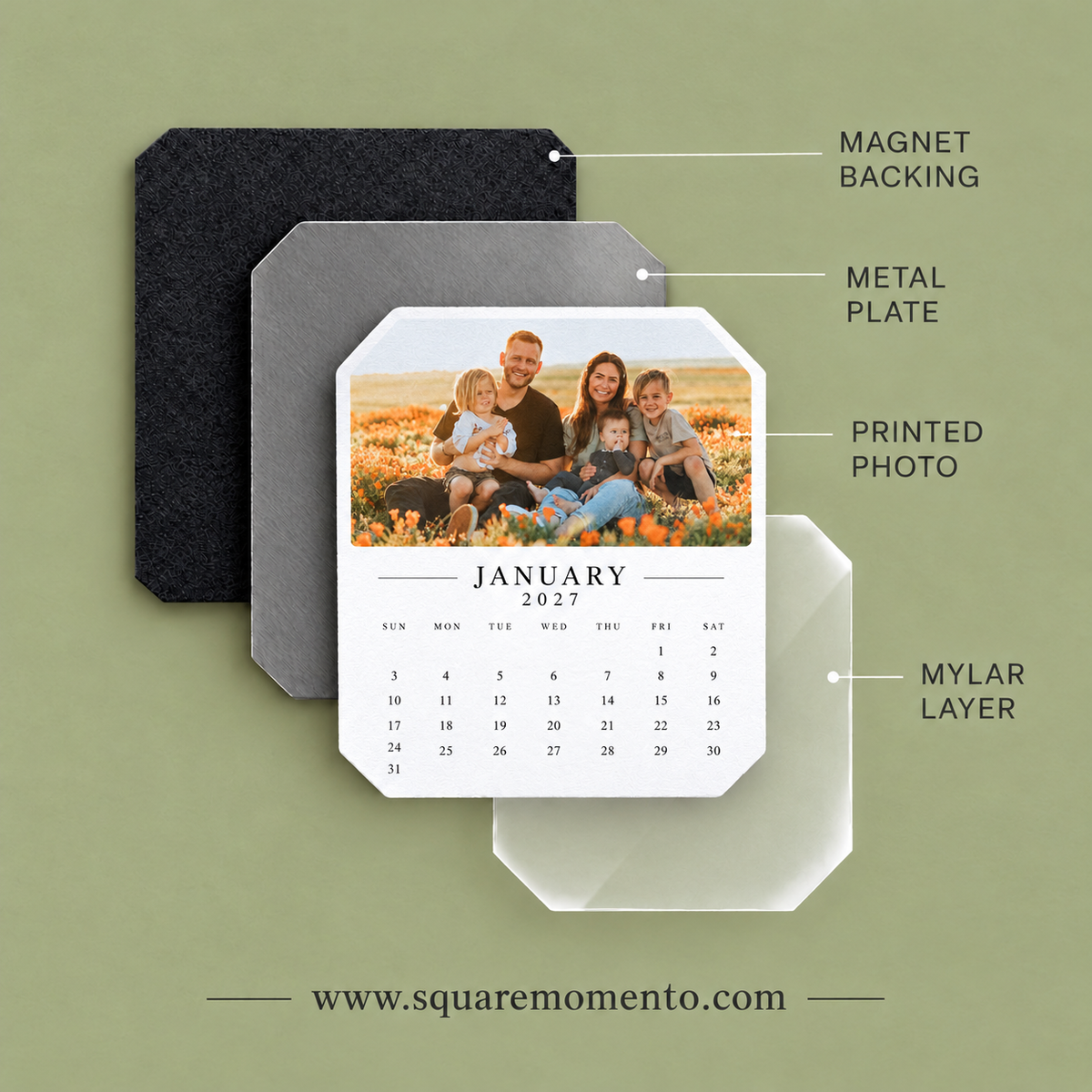 Custom Photo Calendar Magnets 2027 – Set of 12