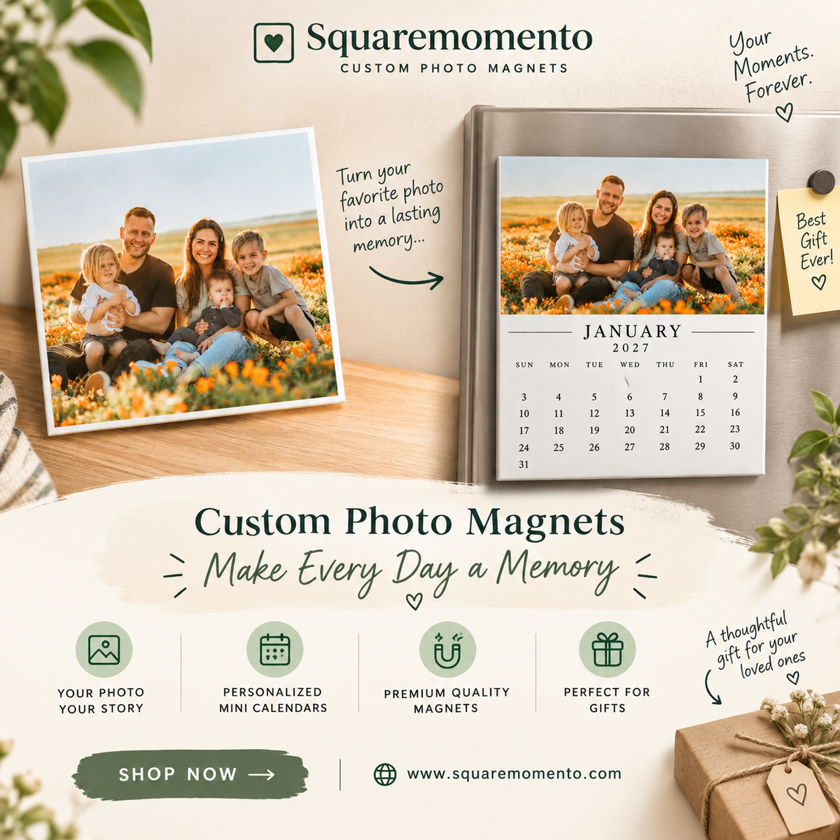 Custom Photo Calendar Magnets 2027 – Set of 12